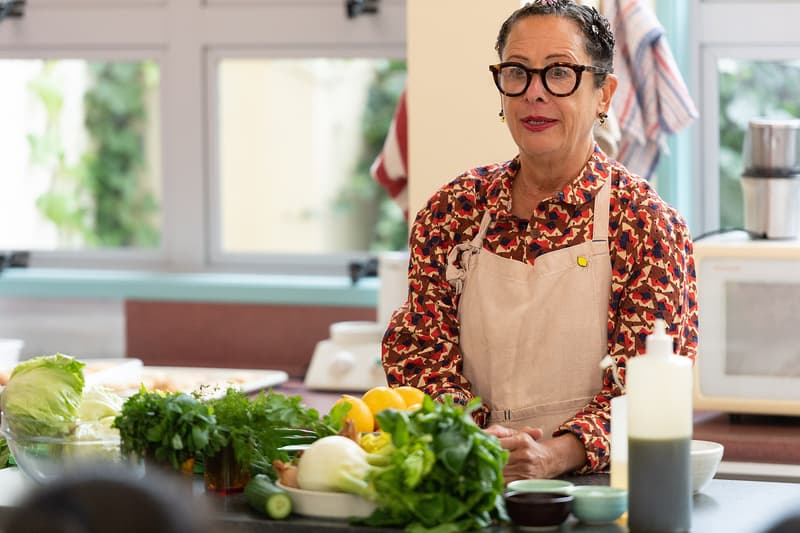 Nancy Silverton cooking at a demonstration, August 2019