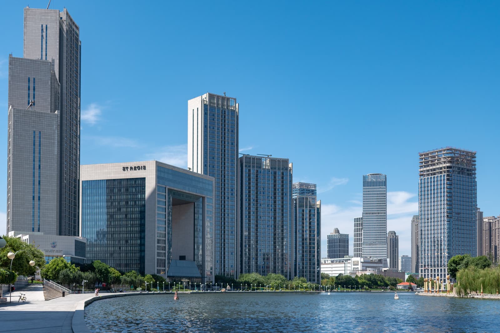 High-rise towers along a bend of the Haihe River in central Tianjin